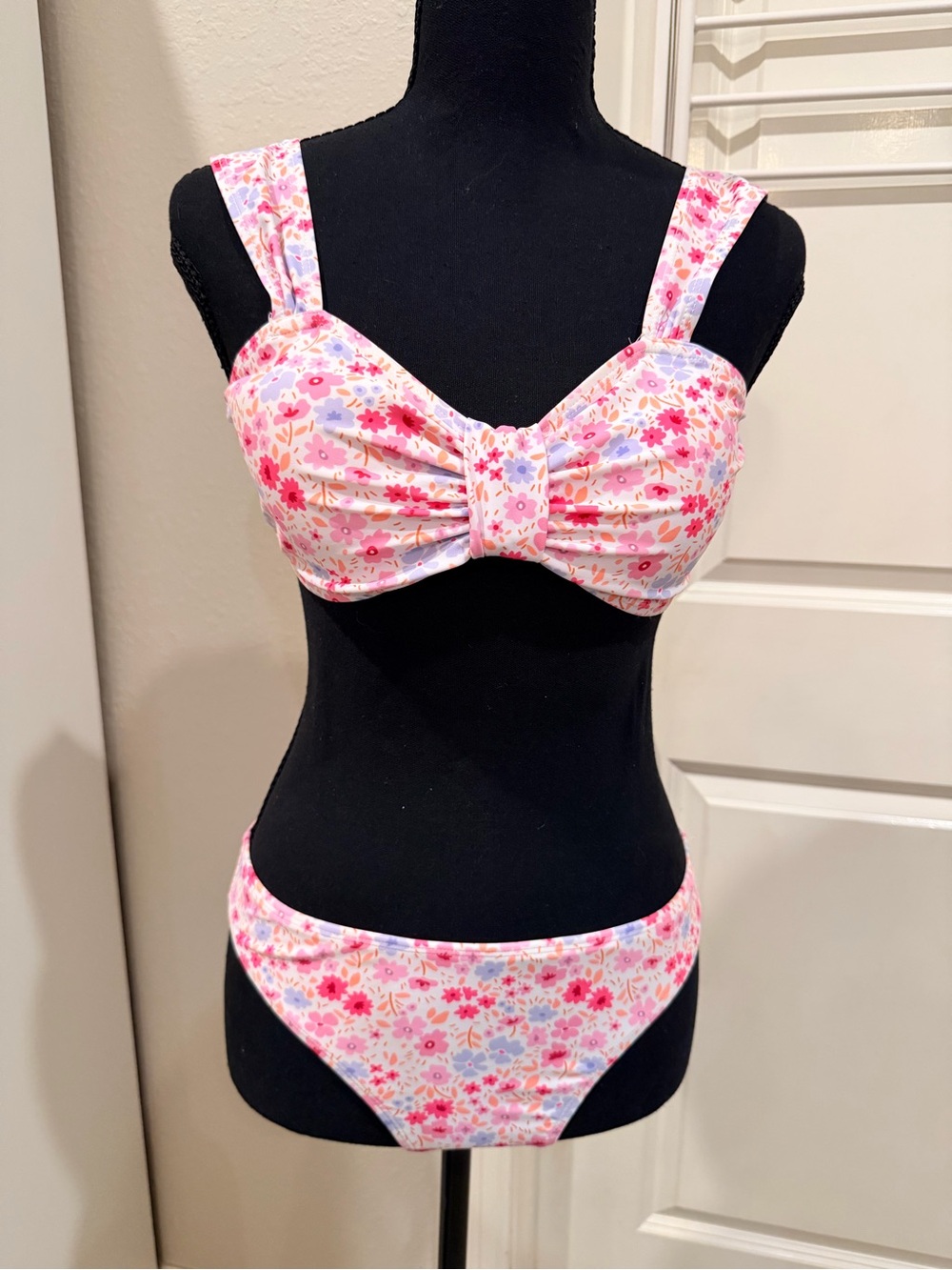 SHEIN Pink Floral Bandeau Bikini Set Tie Back